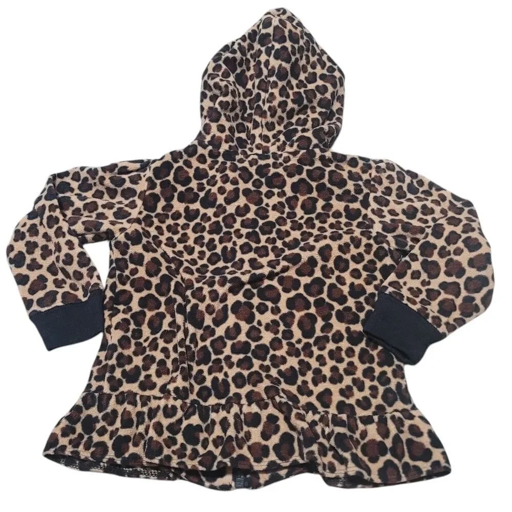 Hooded leopard print fleece jacket